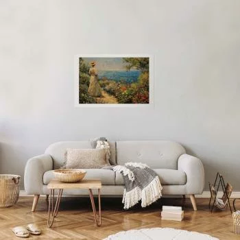 Plakat - Nostalgiczna impresja - zamyślona kobieta kontempluje krajobraz - obrazek 5