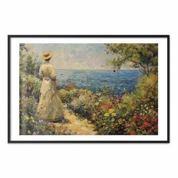 Plakat - Nostalgiczna impresja - zamyślona kobieta kontempluje krajobraz - obrazek 2