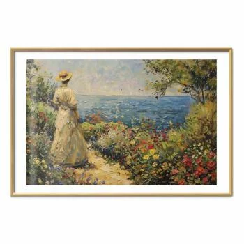 Plakat - Nostalgiczna impresja - zamyślona kobieta kontempluje krajobraz - obrazek 2