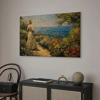 Obraz - Nostalgiczna impresja - zamyślona kobieta kontempluje krajobraz - obrazek 5