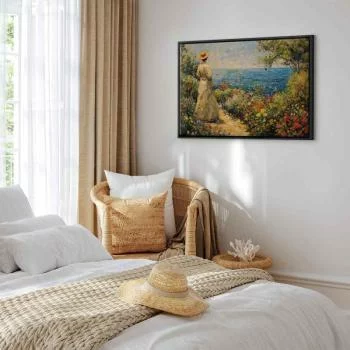 Obraz - Nostalgiczna impresja - zamyślona kobieta kontempluje krajobraz - obrazek 6