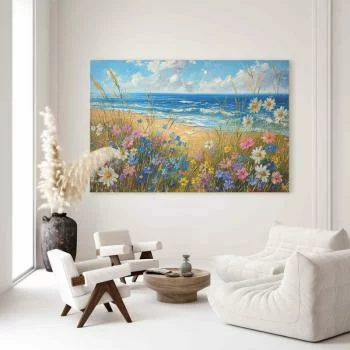 Obraz XXL - Morski krajobraz - polne kwiaty i widok na wzburzone morze - obrazek 7