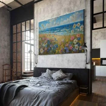 Obraz XXL - Morski krajobraz - polne kwiaty i widok na wzburzone morze - obrazek 5