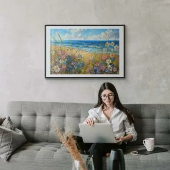 Plakat - Morski krajobraz - polne kwiaty i widok na wzburzone morze - obrazek 5