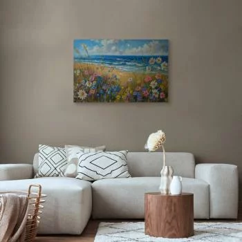 Obraz - Morski krajobraz - polne kwiaty i widok na wzburzone morze - obrazek 5