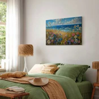 Obraz - Morski krajobraz - polne kwiaty i widok na wzburzone morze - obrazek 6