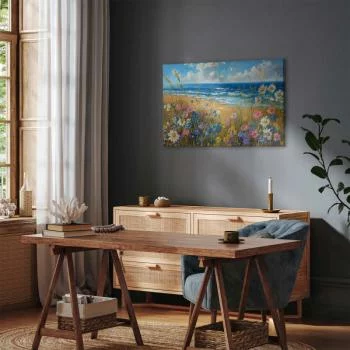 Obraz - Morski krajobraz - polne kwiaty i widok na wzburzone morze - obrazek 6