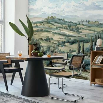 Fototapeta - Pejzaż z zielonymi polami i drzewami toskański słoneczny widok - obrazek 5