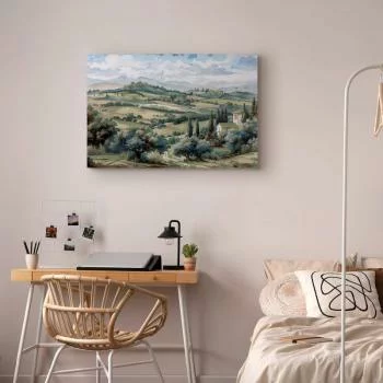 Obraz - Pejzaż z zielonymi polami i drzewami toskański słoneczny widok - obrazek 6