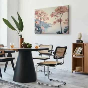 Obraz - Pejzaż z oceanem klifami i drzewami w delikatnych różowych barwach - obrazek 5