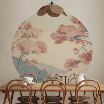 Fototapeta okrągła - Ocean, klify i drzewa, delikatny motyw w pastelowych kolorach - obrazek 6