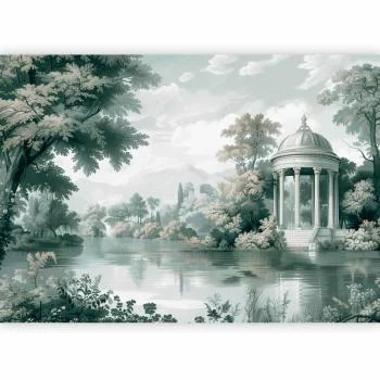 Fototapeta - Widok na park i jezioro retro vintage pejzaż w zieleniach / Pejzaż z parkiem i jeziorem w retro zieleniach - obrazek 2