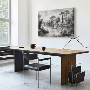 Obraz - Czarno-biały pejzaż vintage retro widok na staw z łódką - obrazek 7