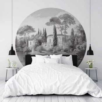 Fototapeta okrągła - Czarno-biały pejzaż vintage ze stawem - obrazek 5