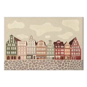 Obraz - Plac Solny - kolorowe ilustrowane kamieniczki na tle nieba z chmurami - obrazek 2