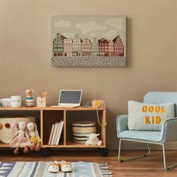 Obraz - Plac Solny - kolorowe ilustrowane kamieniczki na tle nieba z chmurami - obrazek 5