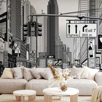 Fototapeta - Komiksowe miasto - ulica w Nowym Jorku w stylu popart