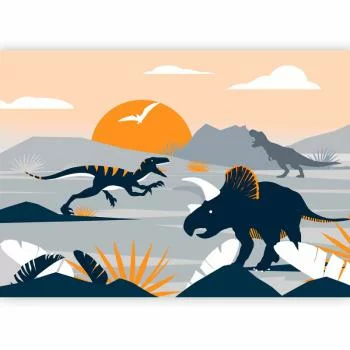 Fototapeta - Ostatnie dinozaury z pomarańczowym - abstrakcyjny krajobraz do pokoju - obrazek 2
