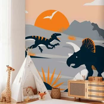 Fototapeta - Ostatnie dinozaury z pomarańczowym - abstrakcyjny krajobraz do pokoju - obrazek 5