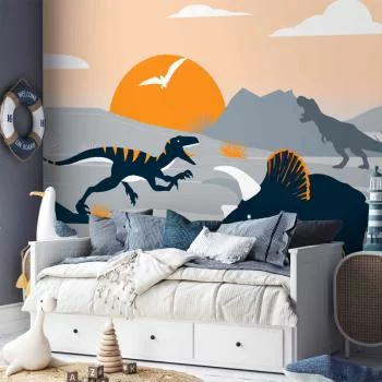 Fototapeta - Ostatnie dinozaury z pomarańczowym - abstrakcyjny krajobraz do pokoju - obrazek 5