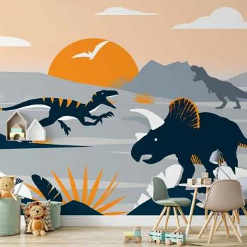 Fototapeta - Ostatnie dinozaury z pomarańczowym - abstrakcyjny krajobraz do pokoju - obrazek 6