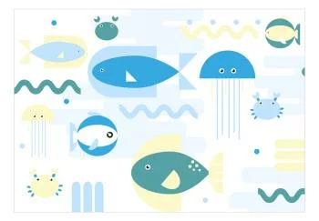 Fototapeta wodoodporna - Zwierzęta w morzu - geometryczne niebieskie rybki w wodzie dla dzieci - obrazek 2