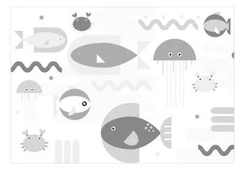 Fototapeta - Minimalistyczny szary ocean - geometryczne rybki w wodzie dla dzieci - obrazek 2