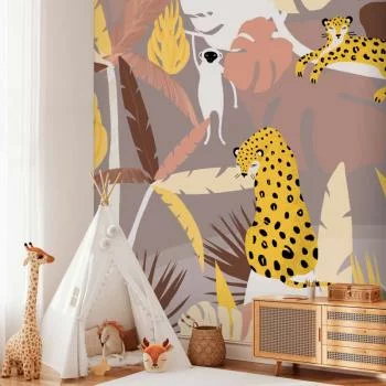 Fototapeta - Gepardy w dżungli - pejzaż egzotycznych zwierząt z palmami dla dzieci - obrazek 6