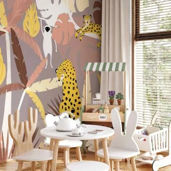 Fototapeta - Gepardy w dżungli - pejzaż egzotycznych zwierząt z palmami dla dzieci - obrazek 6