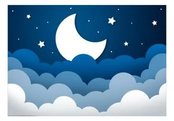 Fototapeta wodoodporna - Księżycowy sen - chmury na granatowym niebie z gwiazdami dla dzieci - obrazek 2