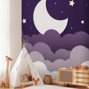 Fototapeta - Księżycowy sen - chmury na fioletowym niebie z gwiazdami dla dzieci - obrazek 6