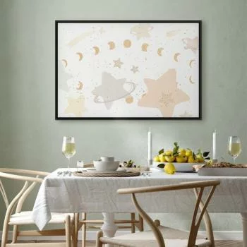 Obraz - Bajeczna galaktyka - Fazy księżyca w odcieniach żółci wśród gwiazdek w barwach beżu i popielu z gwiezdnym pyłem - obrazek 6