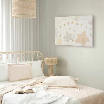 Obraz - Bajeczna galaktyka - Fazy księżyca w odcieniach żółci wśród gwiazdek w barwach beżu i popielu z gwiezdnym pyłem - obrazek 6