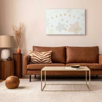 Obraz - Bajeczna galaktyka - Fazy księżyca w odcieniach żółci wśród gwiazdek w barwach beżu i popielu z gwiezdnym pyłem - obrazek 2