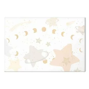 Obraz - Bajeczna galaktyka - Fazy księżyca w odcieniach żółci wśród gwiazdek w barwach beżu i popielu z gwiezdnym pyłem - obrazek 2