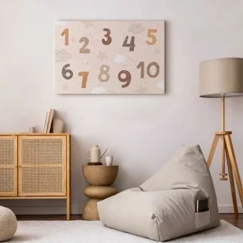 Obraz - Skaczące cyferki - Cyferki w przygaszonej beżowo-brązowej kolorystyce pośród płatków śniegu gwiazd i chmur - obrazek 6