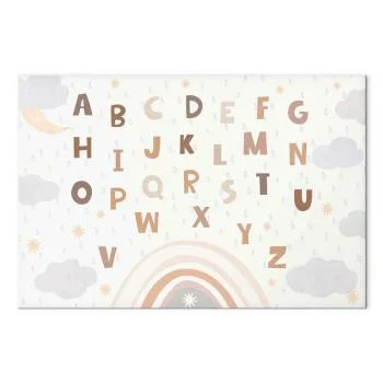 Obraz - Literki ponad tęczą - Literki pośród strug deszczu i chmur z tęczą księżycem i gwiazdkami na jasnym tle - obrazek 2