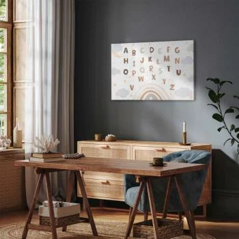 Obraz - Literki ponad tęczą - Literki pośród strug deszczu i chmur z tęczą księżycem i gwiazdkami na jasnym tle - obrazek 7