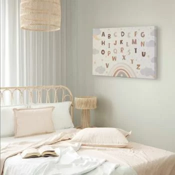 Obraz - Literki ponad tęczą - Literki pośród strug deszczu i chmur z tęczą księżycem i gwiazdkami na jasnym tle - obrazek 6