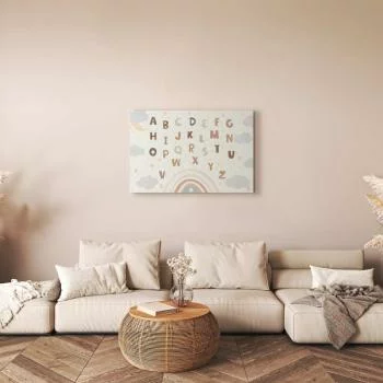 Obraz - Literki ponad tęczą - Literki pośród strug deszczu i chmur z tęczą księżycem i gwiazdkami na jasnym tle - obrazek 5