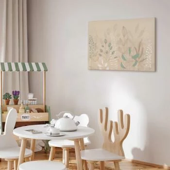 Obraz - Poranek na polanie - pastelowe różnorodne rośliny na beżowym tle - obrazek 7