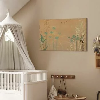 Obraz - Malutki ptaszek - kolorowe trawy na złotych odcieniach zachodu słońca - obrazek 7