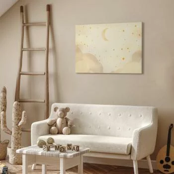 Obraz - Jasna noc - księżyc w towarzystwie wielu gwiazd na jasnym tle - obrazek 6