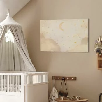 Obraz - Jasna noc - księżyc w towarzystwie wielu gwiazd na jasnym tle - obrazek 7