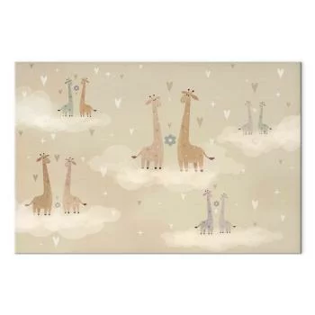 Obraz - Miłość - kolorowe żyrafy unoszące się na chmurach wśród serc i gwiazd - obrazek 2