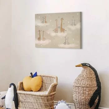 Obraz - Miłość - kolorowe żyrafy unoszące się na chmurach wśród serc i gwiazd - obrazek 6