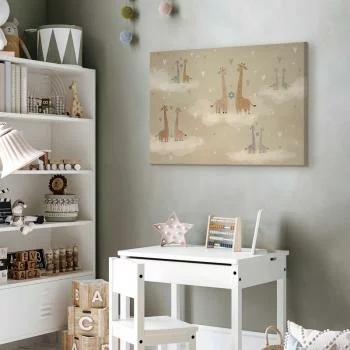 Obraz - Miłość - kolorowe żyrafy unoszące się na chmurach wśród serc i gwiazd - obrazek 7