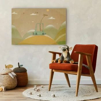 Obraz - Rozmarzona podróżniczka - wesoła żyrafa jadąca autem w słoneczny dzień - obrazek 5