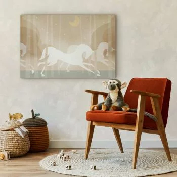 Obraz - Księżycowe rumaki - konie galopujące między drzewami w gwieździstą noc - obrazek 5