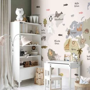 Fototapeta - Pastelowa mapa - zwierzęta i kontynenty do pokoju dziecięcego - obrazek 6